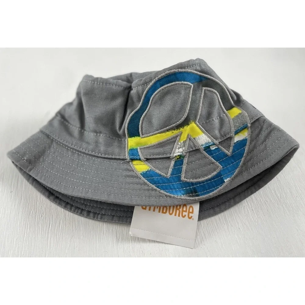 NWT NEW GYMBOREE AHOY BUCKET‎ HAT GRAY SIZE 12-24 MONTHS Toddler Kids PEACE SIGN